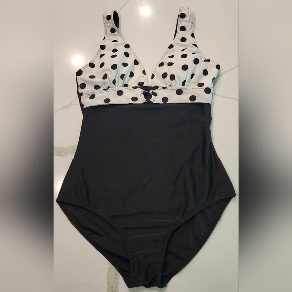 YBL Your Best Look Swim Black & White Polka Dot One Piece Swimsuit Women's 14 - Picture 1 of 10